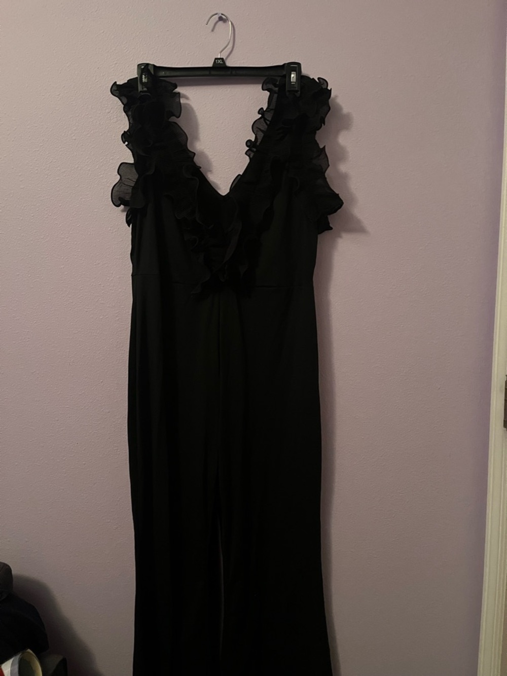 SHEIN Black Ruffled V-Neck Jumpsuit